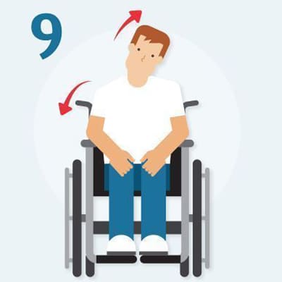 Usuario de silla de ruedas haciendo ejercicios moviendo cuello